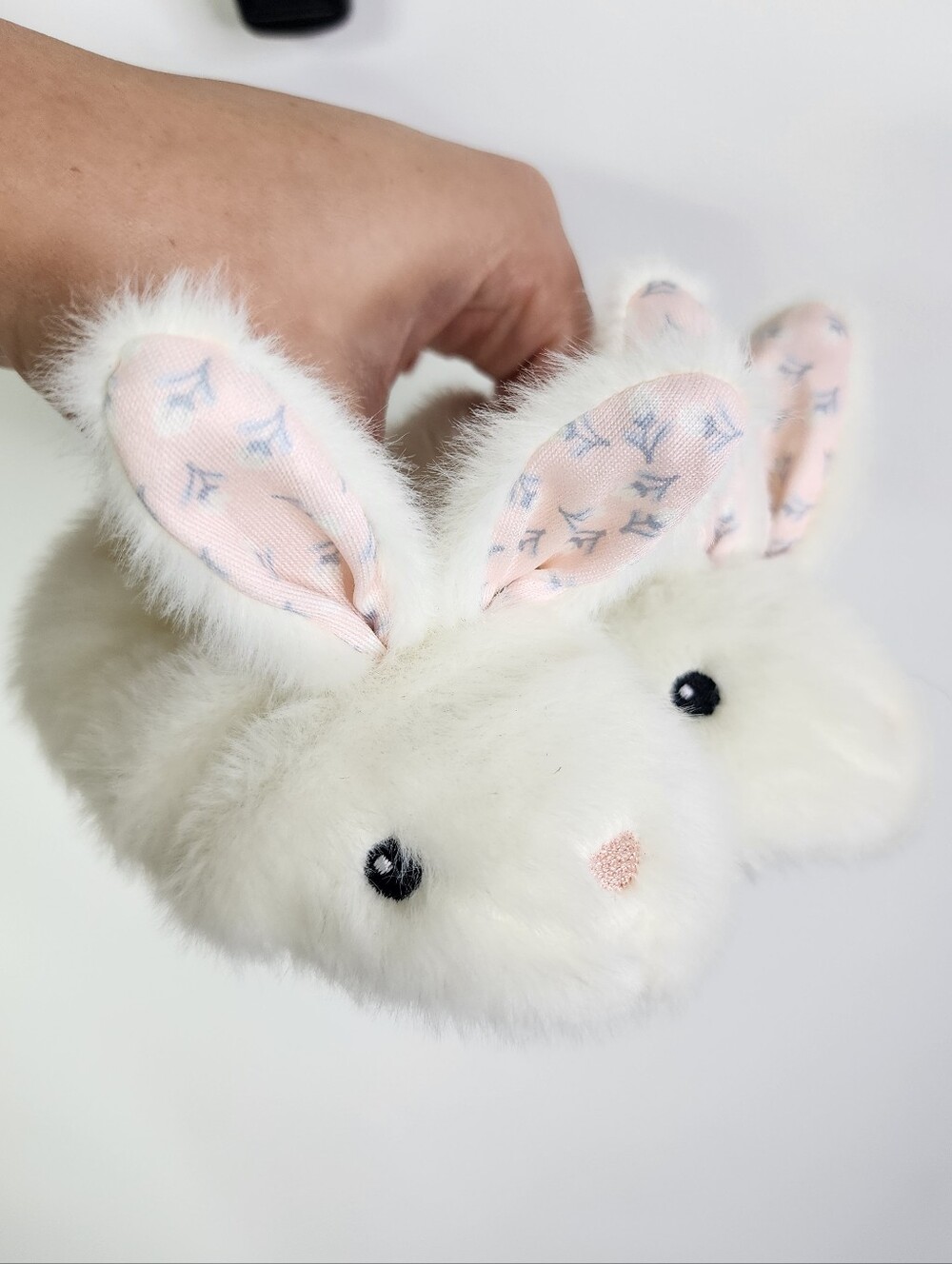 Baby Fuzzy Bunny Slippers, Floral Pink Blue Ears